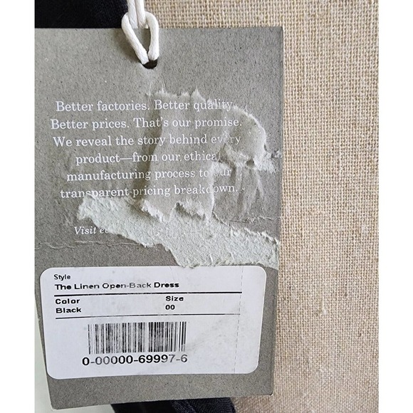 Everlane The Linen Open Back Dress Black Sleeveless Tiered Midi Size 00 NWT - Picture 12 of 12